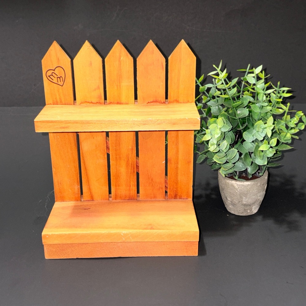 Vtg Mary Moo Rustic Picket Fence Wood Wall Trinket Shelf Farmhouse Decor 8.5in